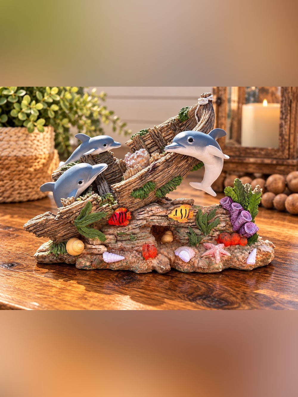 Ceramic Dolphin and Ocean Reef Figurine